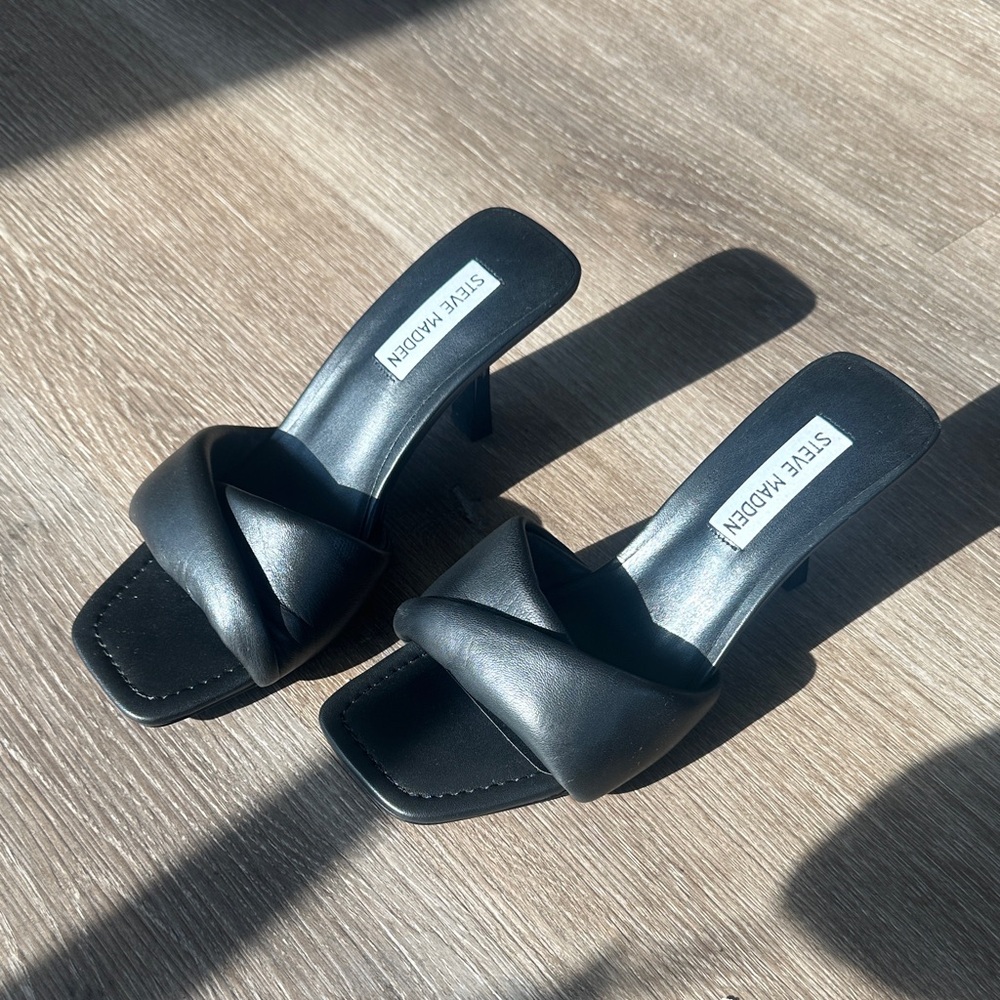 Steve Madden Black Heeled Mules